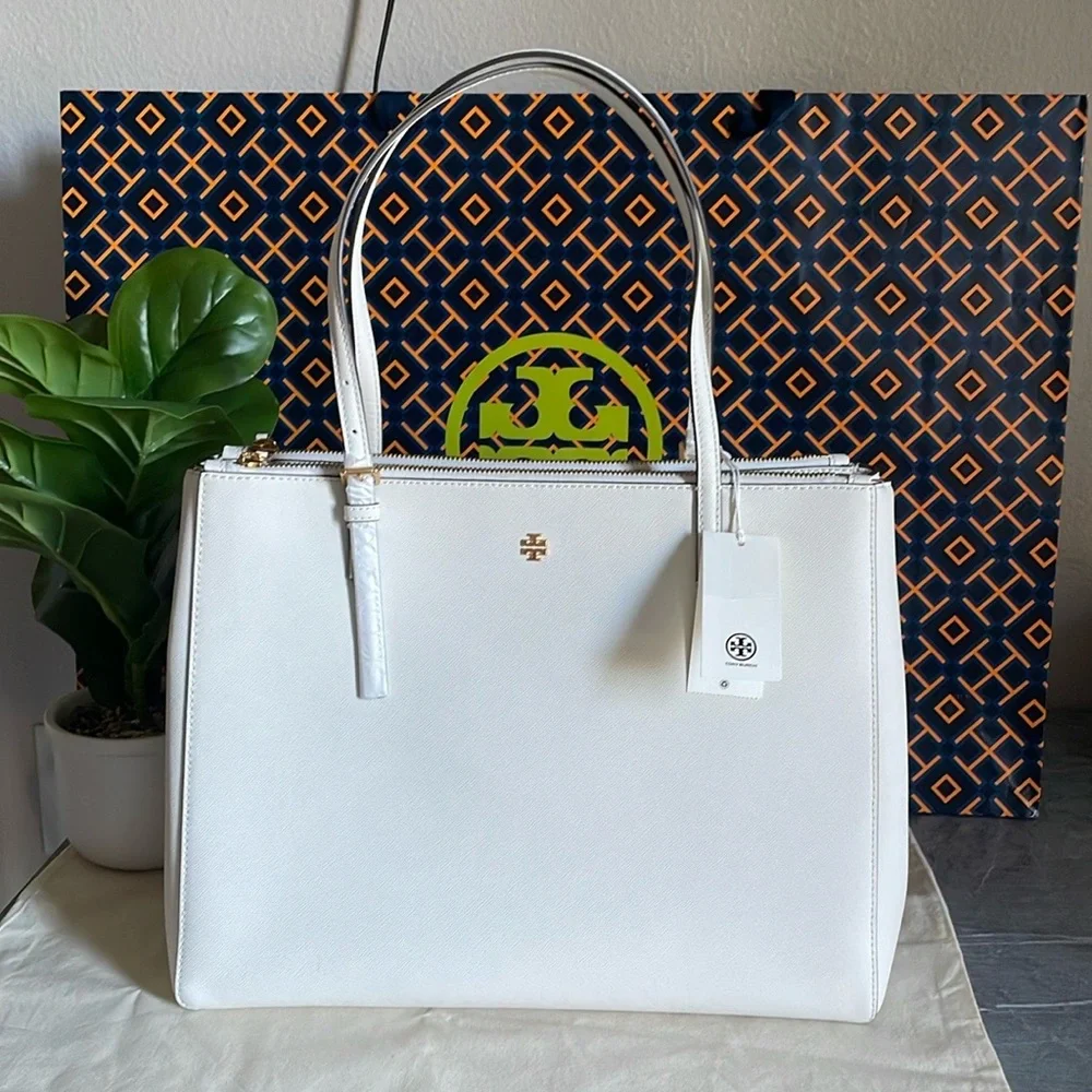 New , tory burch Emerson large double sip tote shoulder bag 134837 ivory - Picture 1 of 17